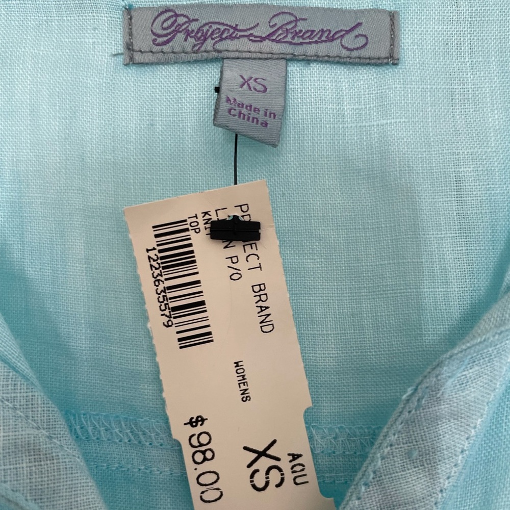 Project Brand 100% Blue Linen Half Button Shirt XS - Picture 11 of 11